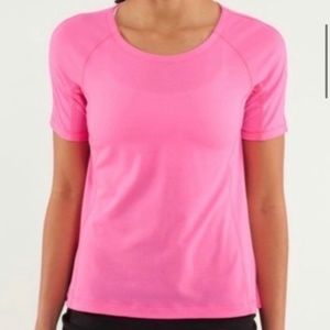 Lululemon Pink Striped Running Short Sleeve Shirt